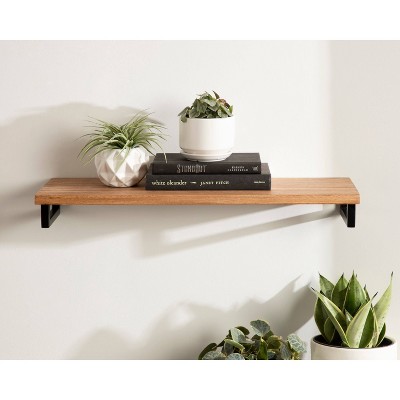 Lankford 24" Natural Wood and Black Modern Floating Wall Shelf