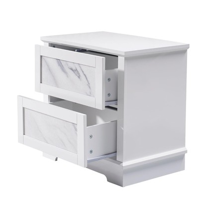 AMERLIFE Marble Nightstand Set of 2 with Drawers, Storage End Table for Bedroom with Hidden Door, White