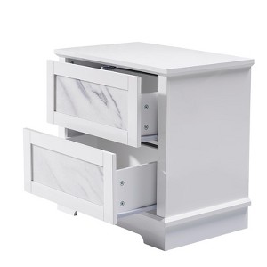 AMERLIFE Marble Nightstand Set of 2 with Drawers, Storage End Table for Bedroom with Hidden Door, White - 1 of 4