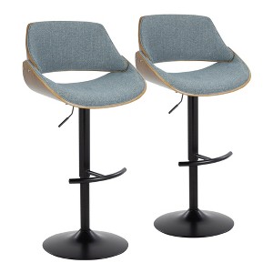 Mid-Century Modern Adjustable Barstool with Swivel, Fabric Seat, Wood Accents, and Rounded T Footrest, Set of 2 - 1 of 4