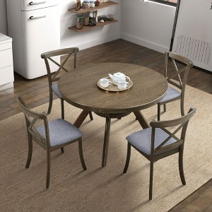 GDFStudio Stilwell Modern 5 Piece Round Rubber Wood and Fabric Upholstered Dining Table Set - 1 of 4