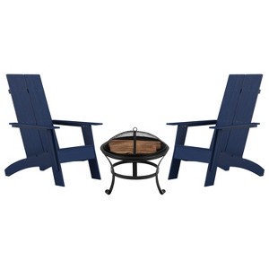 Merrick Lane Outdoor Set with Modern Adirondack Rocking Chairs & Wood Burning Fire Pit, Poker & Spark Screen - 1 of 4