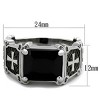Slickblue Men’s Silver Ring with Cross Detail, Jet Black Center Stone, Oblong Cut, Stainless Steel, 8–13 - 2 of 4