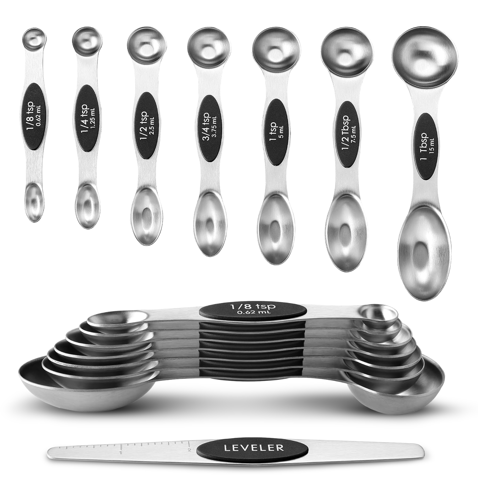 Cheer Collection Double Sided Stainless Steel Magnetic Measuring Spoons Set 8 Piece