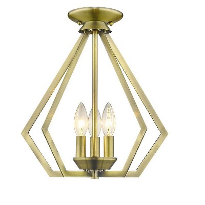 Triangular Prism Mini Chandelier in Antique Brass with 3-Light Design