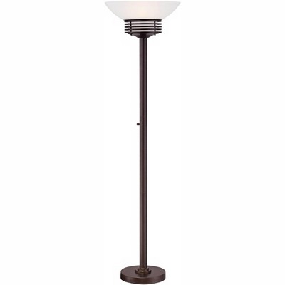 Possini Euro Design Modern Retro Torchiere Floor Lamp Warm Bronze White Frosted Glass Bowl Shade for Living Room Bedroom Uplight