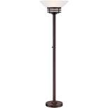 Possini Euro Design Modern Retro Torchiere Floor Lamp 72.5" Tall Warm Bronze White Frosted Glass Bowl Shade for Living Room Bedroom Uplight