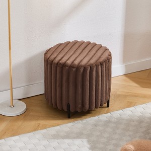 Hrinhom 22.1"W Faux Fur Round Ottoman, Footstool with Metal Legs - 1 of 4