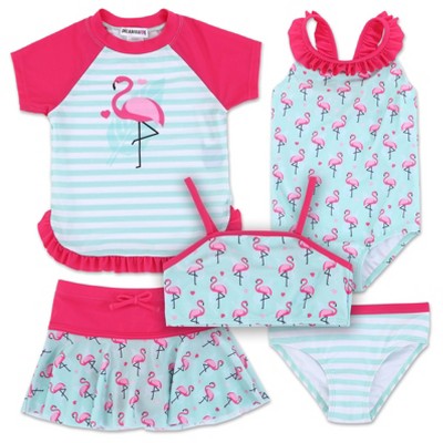 Trolls Kindi Kids JoJo Siwa Poppy Unicorn Girls One Piece Bathing Suit Bikini Top Rash Guard Skirt and Bottom 5 Swimsuit Set Little Kid to Big Kid
