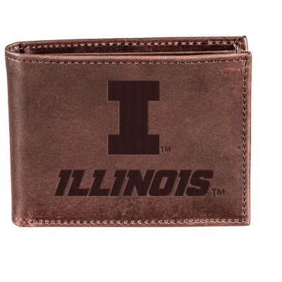 Evergreen NCAA Illinois Fighting Illini Brown Leather Bifold Wallet Officially Licensed with Gift Box