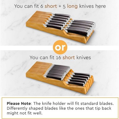 Natural Bamboo In-Drawer Knife Block Organizer for 16 Knives