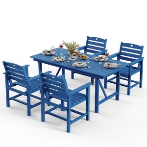 GardenJoy 5-Piece Outdoor Patio Dining Set–HDPE Table & 4 Chairs with Umbrella Hole - 1 of 3