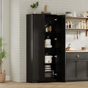 Whizmax Kitchen Pantry Cabinet Tall Storage Cabinet with Doors and Adjustable Shelves 60 Freestanding Cupboard Modern Tall Bathroom Cabinet Black