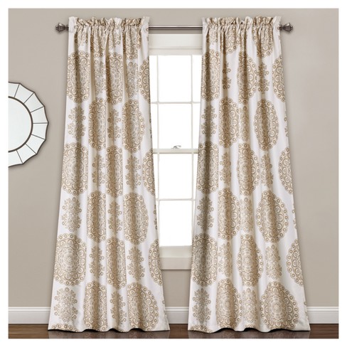 Evelyn Medallion Room Darkening Window Curtain Set (84"x52") - Lush