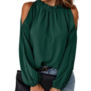 Womens Tops Dressy Casual Cold Shoulder Ruffle Collar Blouses Fall Fashion Shirts for Work - 1 of 4