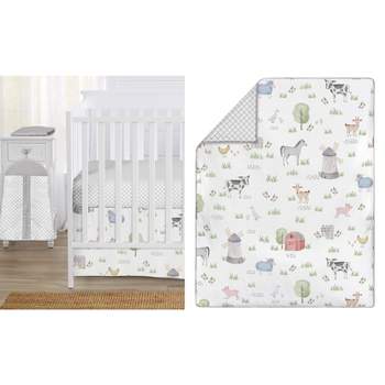 Sweet Jojo Designs Gender Neutral Unisex Baby Crib Bedding Set - Farm Animals Grey Blue Red Green 5pc