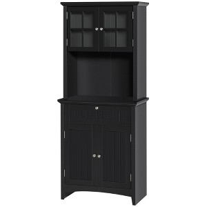 Gulches Elegant Versatile Buffet with Hutch - Kitchen Pantry Storage Cabinet, Framed Glass Door, Drawer, Microwave Space, Black 27"W x15.75"D x64.5"H - 1 of 4