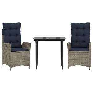 vidaXL Patio Dining Set with Cushions Outdoor Garden Seating Gray Poly Rattan - 31.5" Table Length Without Footrest 2 Items - 1 of 4