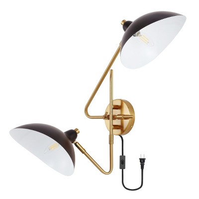 Aspera Mid-Century Black Iron Dual-Arm Plug-In Wall Sconce