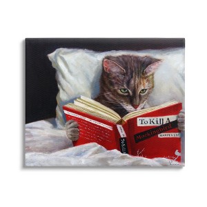 Stupell Industries Cat Reading a Book in Bed Funny Painting Canvas Art - 1 of 4