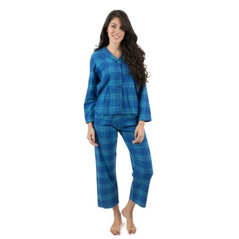 Leveret Womens Two Piece Flannel Pajamas Black & Green Plaid XXL