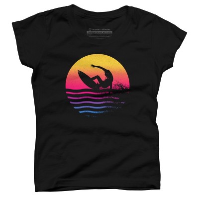 Girl's Design By Humans Surfer Waves By clingcling T-Shirt