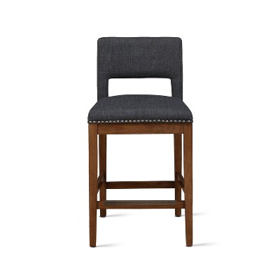 Dark Gray Upholstered Counter Stool with Wood Base