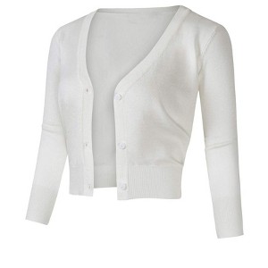 Women's Classic 3/4 Sleeve Open Front Cropped Cardigan Sweater Lightweight Knit Short Shrugs - 1 of 4