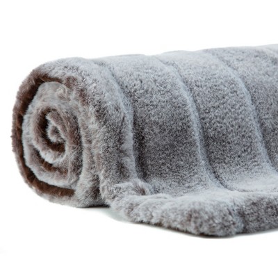 Luxurious Frost Tip Faux Fur Reversible Throw Blanket, 50x65 Inches, Gray