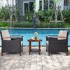 Tangkula 3PCS Patio Wicker Sofa Set Acacia Wood Frame w/ Cushion Covers Beige & Turquoise - 2 of 4