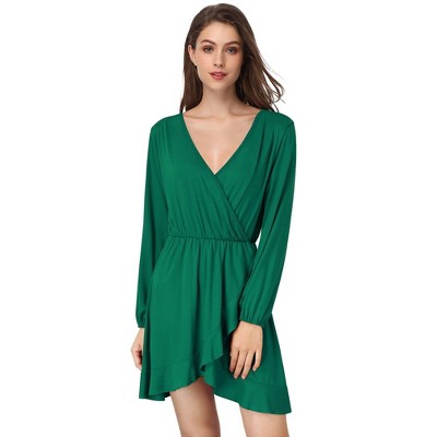 Women's Cross V-Neck Wrap Ruffle Party Mini Dress