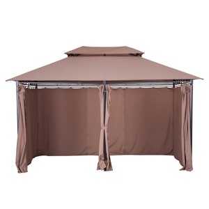 Gulches 10' x 13' Patio Gazebo, Outdoor Gazebo Canopy Shelter with Curtains, Vented Roof, Steel Frame for Garden, Lawn, Backyard and Deck, Khaki - 1 of 4