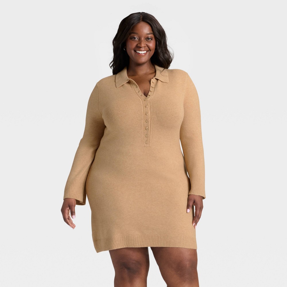 Women's Long Sleeve Mini Sweater Dress - A New Day™ Light Heather Brown XXL