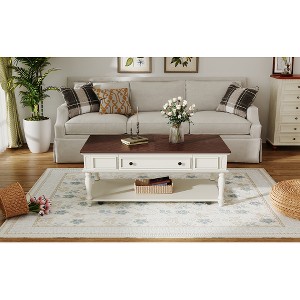 ACEPANO 47.2 in. W Retro Movable Rectangular Coffee Table with One Drawer For Living Room-White - 1 of 4