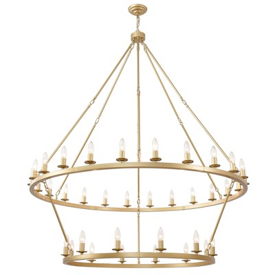 PAKOKULA 2-Tier 36-Lights Gold Dimmable Candle Style Wagon Wheel Chandelier for Living Room Dining Room Kitchen