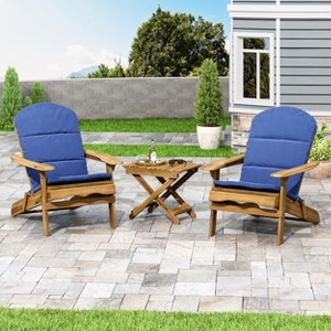 Christopher Knight Home Jane Outdoor Folding Acacia Wood 3 Piece Adirondack Chat Set with Cushions - 1 of 4