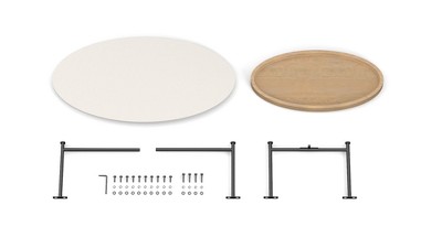 White and Natural Oval Wood Metal Coffee Table