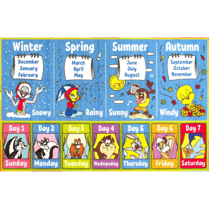 KC CUBS | Looney Tunes Boy & Girl Kids ABC Alphabet, Seasons, Months & Days Educational Learning & Play Nursery Classroom Rug Carpet, 4 of 11