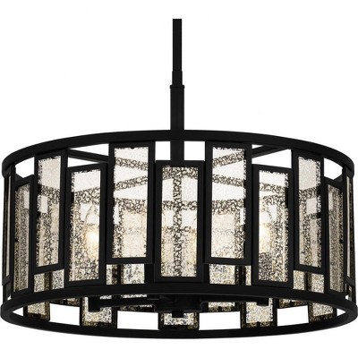 Bankston Matte Black 4-Light Glass Drum Pendant
