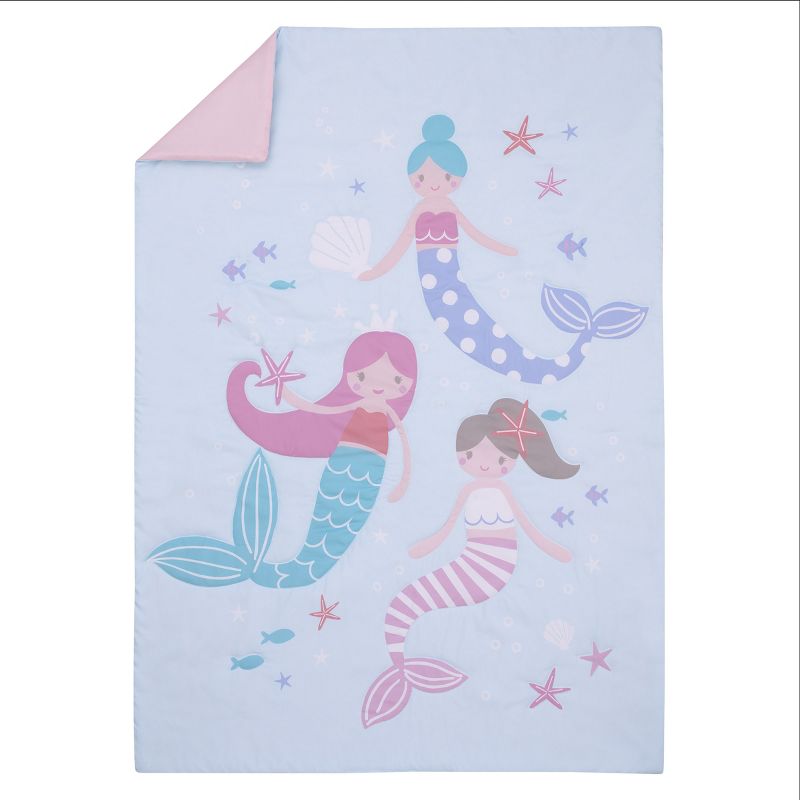 Everything Kids Mermaid Pink and Blue Dream Big Little Mermaid 4 Piece Toddler Bed Set, 2 of 7