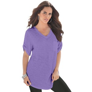 Roaman's Women's Plus Size V Neck Boyfriend Textured Tunic - 1 of 4
