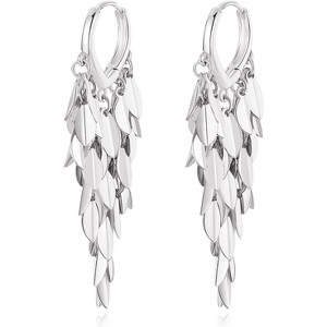 18K Gold Plated Leaf Hoop Earrings for Women, Long Tassel Dangle Drop Earrings - 1 of 4