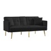 Velvet Futon Sofa Bed with Gold Metal Legs, 2 Pillows, Cup Holders and Side Pockets for Living Room - 4 of 4