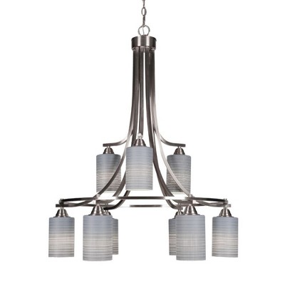 Toltec Lighting Paramount 9 - Light Chandelier in  Brushed Nickel with 4" Gray Matrix Shade