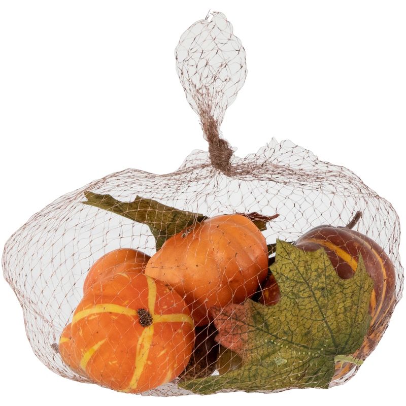 Northlight 4.25" Harvest Artificial Pumpkin and Leaf Autumn Decoration 10pc - Orange/Green, 2 of 7