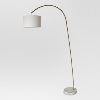 Shaded Arc With Marble Base Floor Lamp, Overarching Linen Shade Floor Lamp