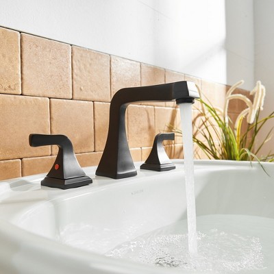 Matte Black Widespread Double Handle Bathroom Faucet with Pop-Up Drain