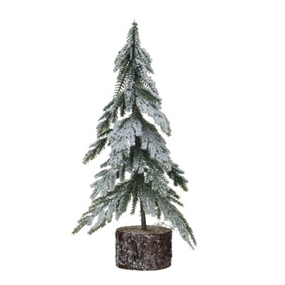 Storied Home Faux Fir Tree with Wood Base and Snow Finish, Green