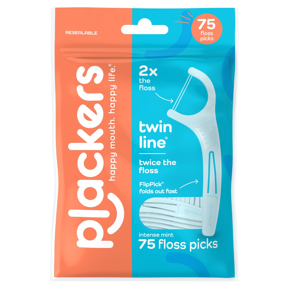 Plackers Twinline Dental Floss Picks - 75ct: Mint, 1 Inch Length