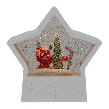 Northlight 7" Lighted White Star Christmas Snow Globe with Santa in Sleigh